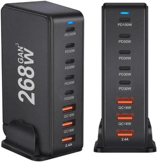 Main image of Vszerda 8 Prots USB C 268W Fast Charger QC4.0 USB PD Muti Ports GaN Charger Mobile Phone Quick Charging Type C Wall for iPhone Xiaomi Samsung - Black
