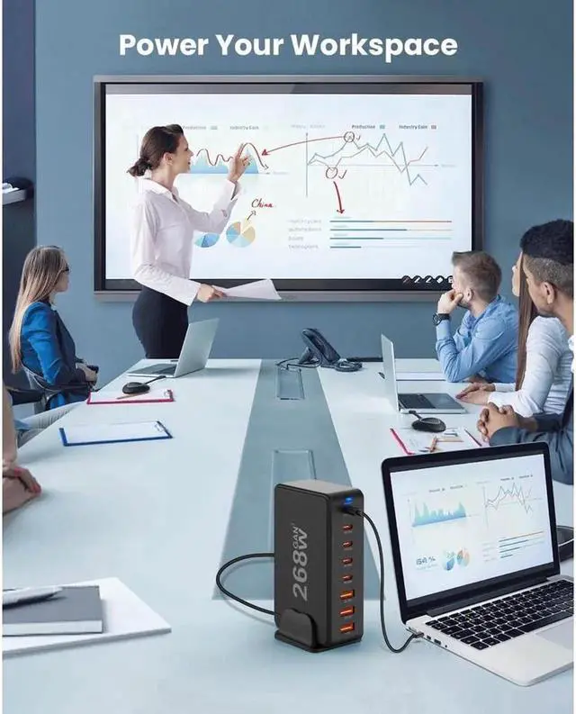 Alt view image 4 of 7 - Vszerda 8 Prots USB C 268W Fast Charger QC4.0 USB PD Muti Ports GaN Charger Mobile Phone Quick Charging Type C Wall for iPhone Xiaomi Samsung - Black