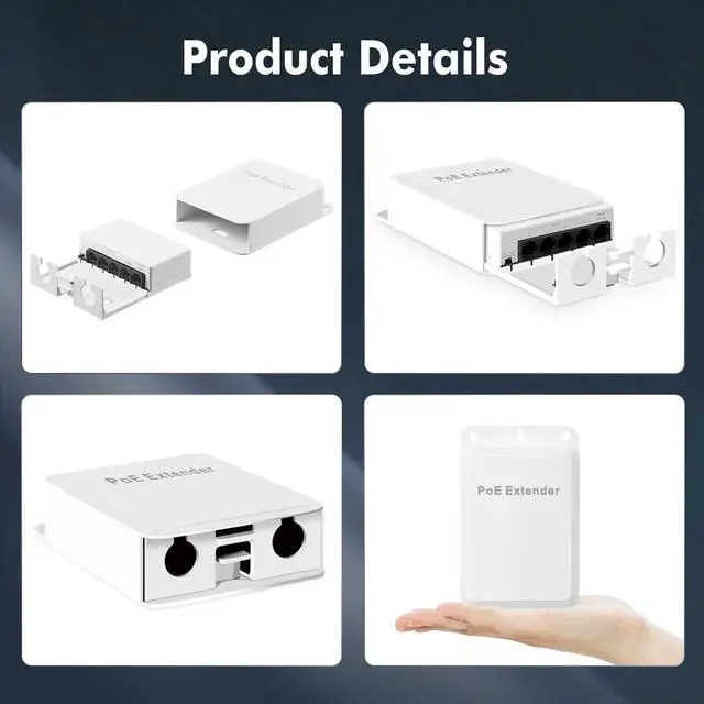Alt view image 7 of 7 - Vszerda Outdoor PoE Passthrough Switch, 1 PoE in 4 PoE Out Extender, IEEE802.3af/at/bt PoE Powered 90W, 100Mbps Ethernet, Wall Mount Waterproof Plug and Play
