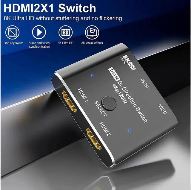 Alt view image 6 of 7 - Vszerda HDMI switcher hdmi Splitter 2 in 1 Out/1 in 2 Out Ultra 8K HD Bi-Directional Switch 8K@60Hz 4K@120Hz High Speed 48Gbps Switch 8K hdmi Splitter ps5 Support Xbox X PS5