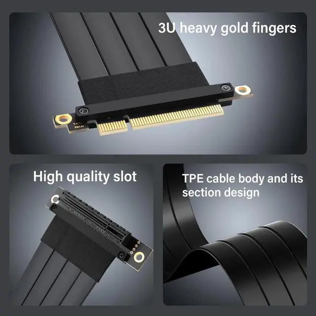 Alt view image 3 of 7 - Vszerda PCIe 3.0 X8 Extension Cable PCI-E 8X Male to Female Riser Cable 25CM (90 Degree Female)