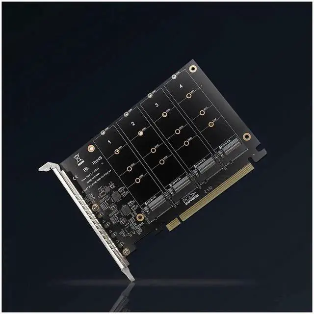 Alt view image 6 of 7 - Vszerda 4 Port NVMe to PCIe Host Controller Expansion Card, M.2 NVME to PCIe X16 Adapter, Support 2230 2242 2260 2280, System Free Drive, 4×32Gbps, with Mounting Accessories (ph44)