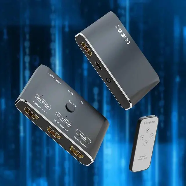 Alt view image 6 of 7 - Vszerda 3 Port HDMI 2.1 HDR 3In 1Out 8K Switcher with Remote Control Directional 8K@60Hz 4K@120Hz HDR 48Gbps 3D HDMI Video Converter Compatible with PS5 Xbox x HDMI TVs Monitors