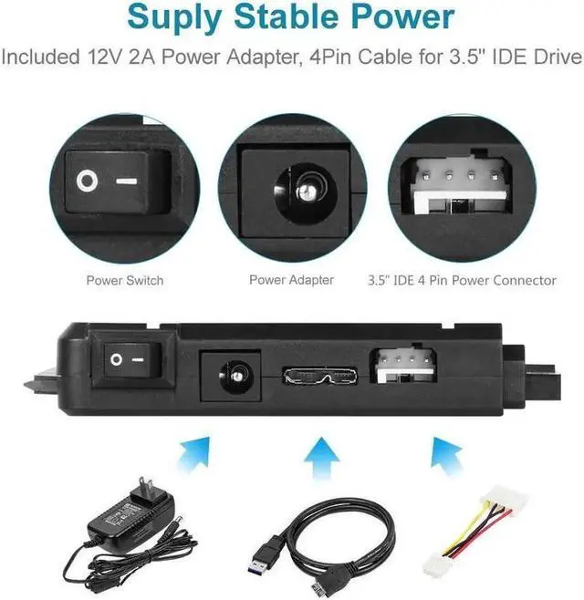 Alt view image 4 of 7 - Unitek USB 3.0 to IDE & SATA Converter External Hard Drive Adapter Kit for Universal 2.5/3.5 HDD/SSD Hard Drive Disk, One Touch Backup Function and Restore Software, Included 12V/2A Power Adapter