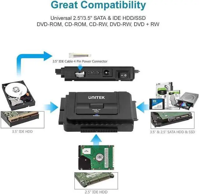 Alt view image 6 of 7 - Unitek USB 3.0 to IDE & SATA Converter External Hard Drive Adapter Kit for Universal 2.5/3.5 HDD/SSD Hard Drive Disk, One Touch Backup Function and Restore Software, Included 12V/2A Power Adapter