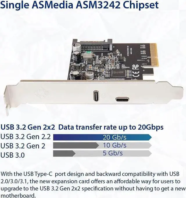 Alt view image 6 of 6 - Vszerda IO CREST USB-C 3.2 Gen 2x2 + 20W QC Power Delivery PCI-e Gen 3 x4 Expansion Card SATA Powered ASMedia ASM3242
