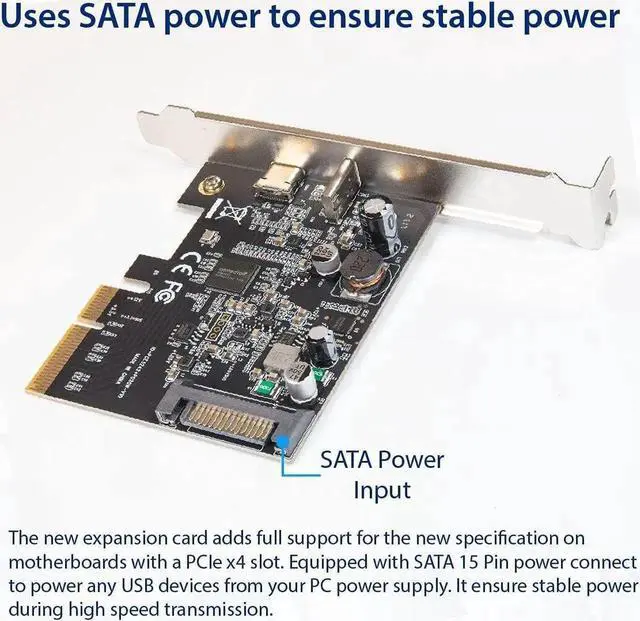 Alt view image 4 of 6 - Vszerda IO CREST USB-C 3.2 Gen 2x2 + 20W QC Power Delivery PCI-e Gen 3 x4 Expansion Card SATA Powered ASMedia ASM3242