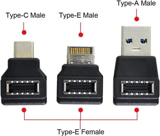 Alt view image 2 of 3 - Vszerda USB3.1 Type-E Front Panel Header Female to Type-A & Type-C USB-C Male Motherboard Extension Data Angled Adapter 3pcs/1 Set