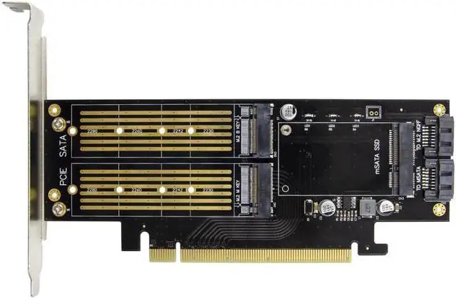 Alt view image 2 of 3 - Vszerda 3 In 1 PCI-E 3.0 X16 to NGFF M.2 NVMe AHCI SSD Adapter Card For M Key B Key mSATA Solid State Drive With Dual SATA III Interface