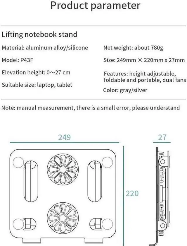 Alt view image 2 of 7 - Vszerda Ergonomic Foldable Laptop Tablet Cooling Stand Aluminum Protable Ultrabook notebook computer riser desktop holder with 2 High-speed Fan,For All Laptop Tablets 11-17.3" MacBook Pro Air