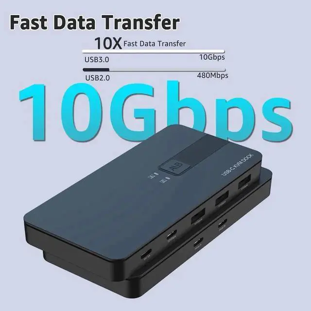 Alt view image 2 of 7 - Vszerda USB C Switch 2 Computers Share USB A & USB C Devices, 10Gbps USB 3.2 Switch Hub Selector for PC Laptop Keyboard Mouse Printer Scanner One Key Switch Compatible with Windows, Mac, Linux