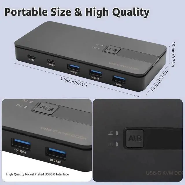 Alt view image 4 of 7 - Vszerda USB C Switch 2 Computers Share USB A & USB C Devices, 10Gbps USB 3.2 Switch Hub Selector for PC Laptop Keyboard Mouse Printer Scanner One Key Switch Compatible with Windows, Mac, Linux