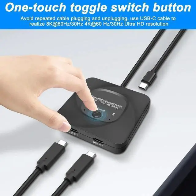 Alt view image 5 of 7 - Vszerda USB C Type-C Switcher 1 in 2 Out/2 in 1 Out 8K@60Hz 4K@120Hz Type-C Bi-Directional Switch Selector Support 48Gbps Data Transmission with Type-C Cables for PC Monitor HDTV-1 PCS