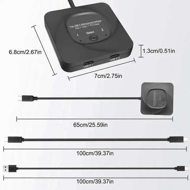 Alt view image 7 of 7 - Vszerda USB C Type-C Switcher 1 in 2 Out/2 in 1 Out 8K@60Hz 4K@120Hz Type-C Bi-Directional Switch Selector Support 48Gbps Data Transmission with Type-C Cables for PC Monitor HDTV-1 PCS