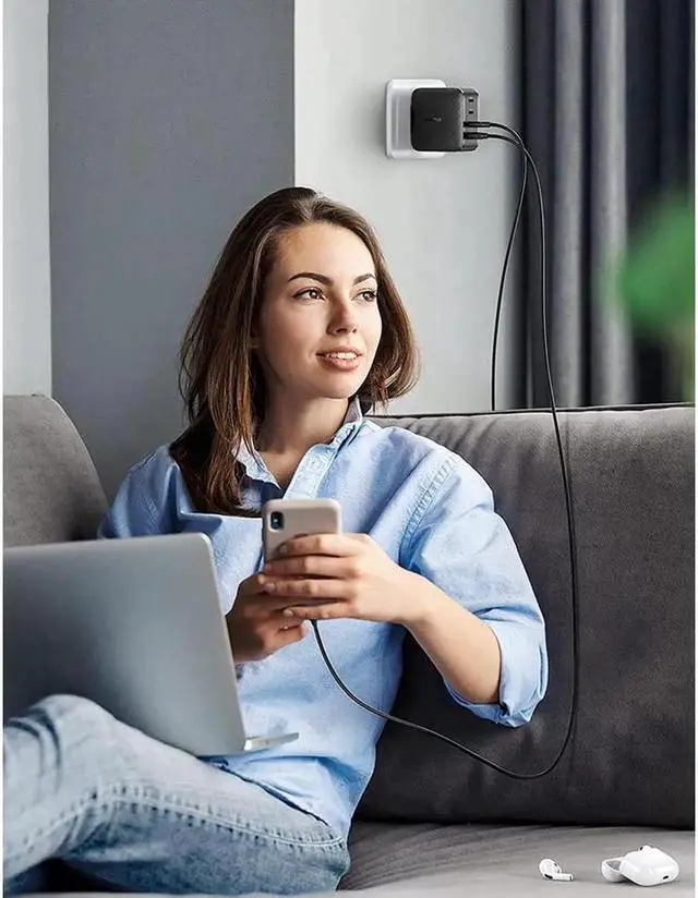 Alt view image 6 of 7 - Vszerda65W USB C Charger for Smartphone&Laptop, 4-Port Quick Charging Station, 3 USB-C 65W Charger Adapter, Type-C PD 3.0 Compatible for iPhone,Samsung Galaxy,iPad,MacBook,Pixel