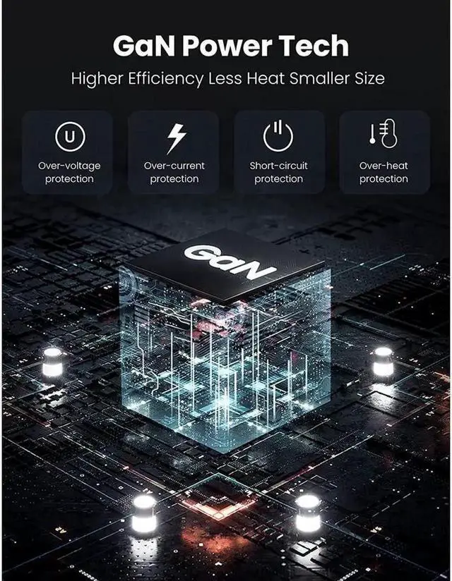 Alt view image 7 of 7 - Vszerda65W USB C Charger for Smartphone&Laptop, 4-Port Quick Charging Station, 3 USB-C 65W Charger Adapter, Type-C PD 3.0 Compatible for iPhone,Samsung Galaxy,iPad,MacBook,Pixel