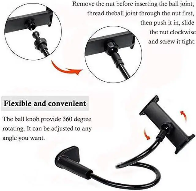 Alt view image 3 of 6 - Vszerda Gooseneck Tablet Stand Holder with Flexible Long Arm For ipad iPhone/Nintendo Switch/Samsung Galaxy Tabs/Amazon Kindle Fire HD and other 4.7"-10.6 inch Devices - Black