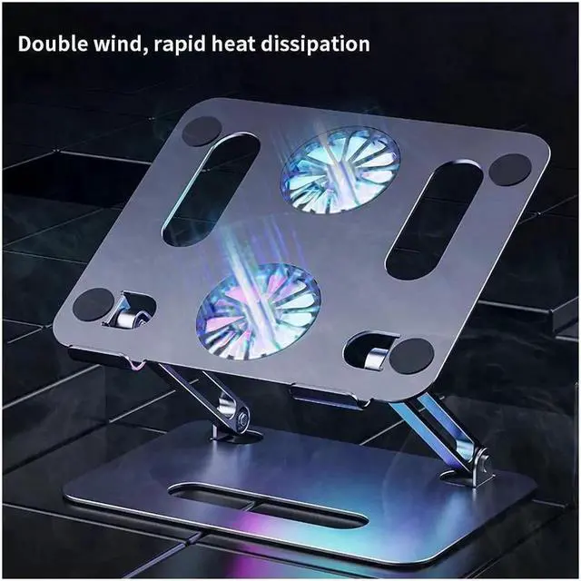 Alt view image 2 of 6 - Vszerda Aluminum Laptop Tablet Stand with Dual High-speed Cooling Fan Ergonomic Adjustable Foldable Laptop Tablet Riser Compatible with MacBook Pro/Air SamsungAl0 11-17.3"Laptop Tablets Notebook