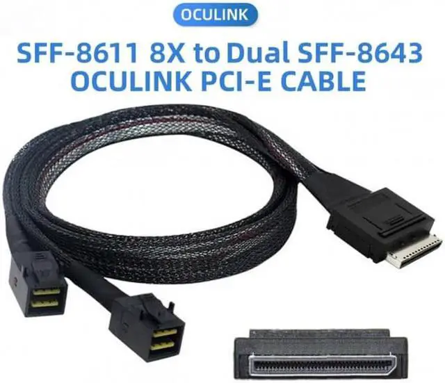 Alt view image 2 of 7 - Vszerda OCuLink PCIe PCI-Express SFF-8611 8x 8-Lane to Dual SFF-8643 HD 4x SSD Data Active Cable 50cm