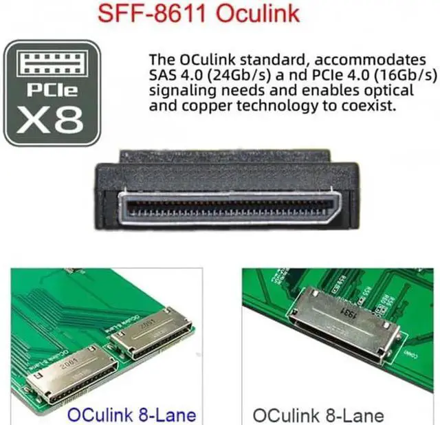 Alt view image 3 of 7 - Vszerda OCuLink PCIe PCI-Express SFF-8611 8x 8-Lane to Dual SFF-8643 HD 4x SSD Data Active Cable 50cm