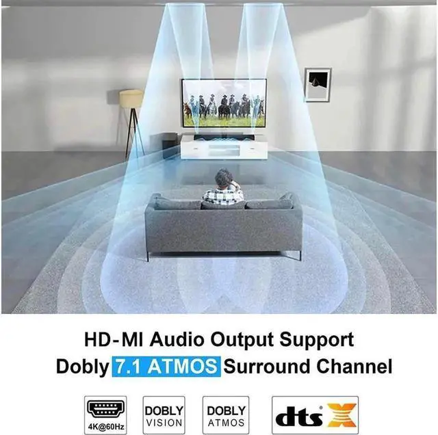 Alt view image 4 of 7 - Vszerda HDMI Switch 4x1 with Audio Extractor, 4K@60Hz Ultra HD HDMI Switcher with Optical TOSLINK SPDIF, 3.5mm Audio Support ARC Function, HDCP 2.2, RGB 8:8:8(7.1CH Dolby atmos),EDID,HDR 1