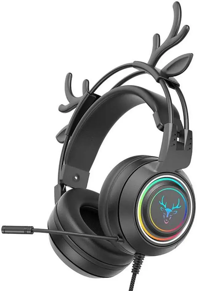 Main image of Vszerda Gemdeck Wired Headphones Cute Antler Bluetooth Foldable Headphones Gift Black