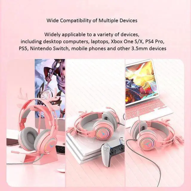 Alt view image 3 of 7 - Vszerda Gemdeck Wired Headphones Cute Antler Bluetooth Foldable Headphones Gift Black
