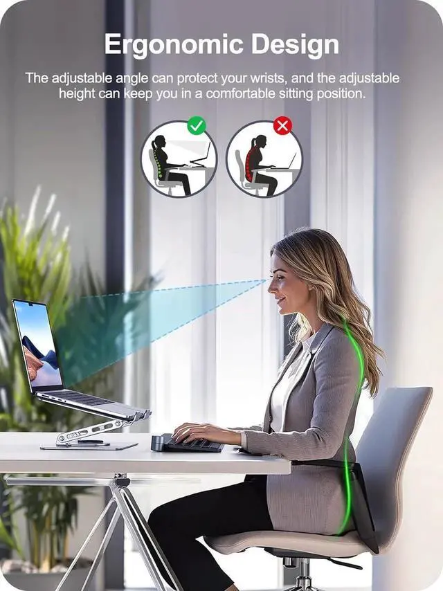 Alt view image 3 of 7 - Vszerda Laptop Stand for Desk Adjustable Computer Stand for Laptop Compatible with for MacBook Pro Air HP All 10-15.6 Laptops (Silver)