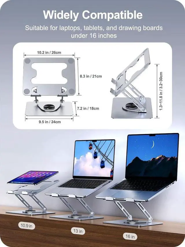 Alt view image 5 of 7 - Vszerda Laptop Stand for Desk Adjustable Computer Stand for Laptop Compatible with for MacBook Pro Air HP All 10-15.6 Laptops (Silver)