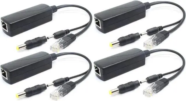 Main image of Vszerda 4-Pack 5V PoE Splitter, 48V to 5V 2.4A Adapter, Plug 3.5mm x 1.35mm, 5.5mm x 2.1mm Connector, IEEE 802.3af Compliant, for IP Camera and More