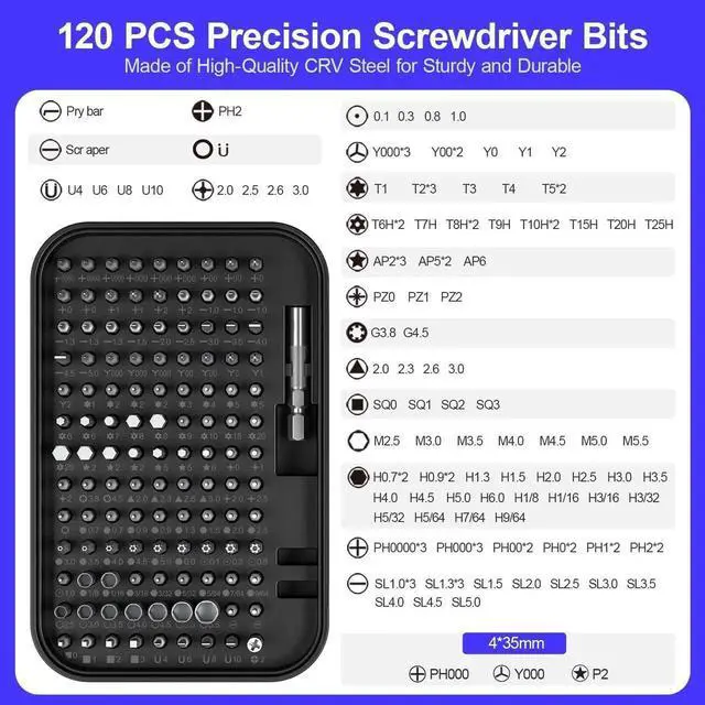 Alt view image 7 of 7 - Vszerda Precision Screwdriver Set 150 in 1 Electronics Tool Kit with 120 Bits Magnetic Screwdriver Set & 30-bit Tool Set Handy Repair Tool for Computer Phone Watch Camera Laptop Black