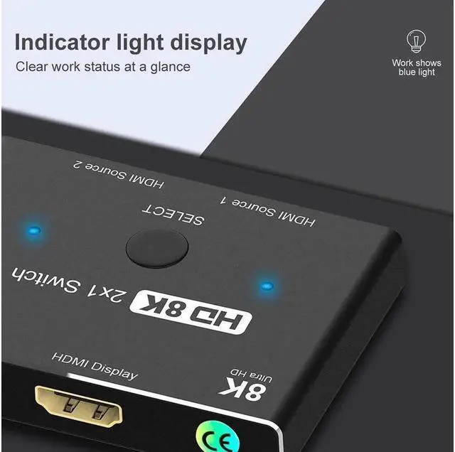 Alt view image 3 of 7 - Vszerda HDMI Ultra HD 8K 2.1 High Speed 48Gbps Directional Switch Only 2in 1out 8K@60Hz 4K@120Hz Converter Compatible with Xbox PS5 Projectors Monitors