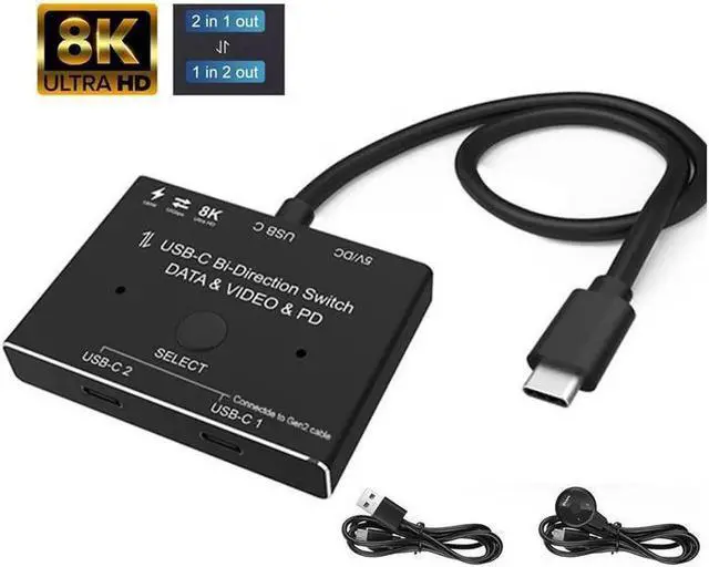 Main image of Vszerda 8K@60Hz USB-C Bi-Direction Switch Video DataTransmissions PD Charge1x2, 2x1 Switcher Splitter
