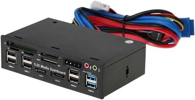Alt view image 5 of 7 - Vszerda Multi-Function USB 3.0 Hub eSATA SATA Port Internal Card Reader PC Dashboard Media Front Panel Audio for SD MS CF TF M2 MMC Memory Cards Fits 5.25" Bay