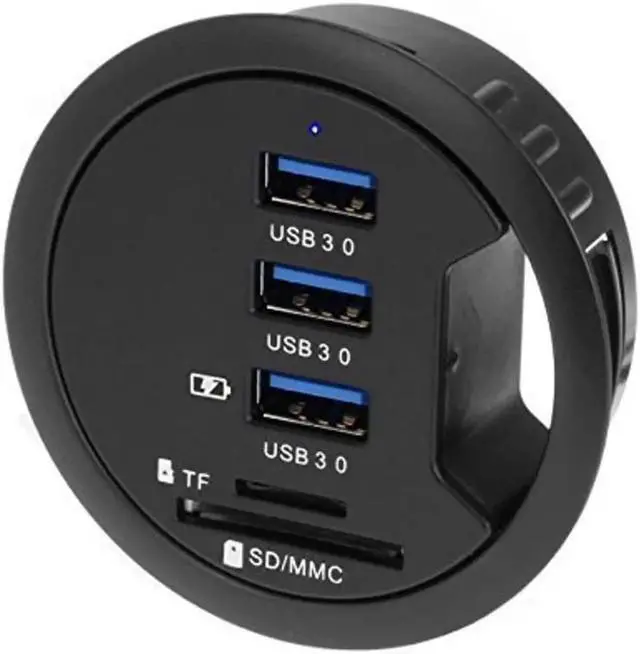 Alt view image 2 of 6 - Vszerda 2.5" Grommet Hole - In Desk - USB 3.1 Gen I 3 Port Hub/ BC 1.2 USB Charger with SD Card Reader