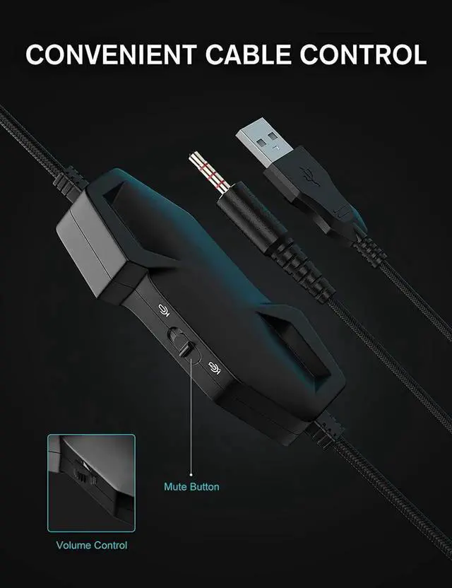 Alt view image 3 of 6 - Vszerda Gemdeck Gaming Headset with Microphone, Headphones with LED RGB Light, Stereo Surround Sound Blue