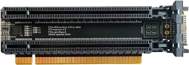 Alt view image 5 of 5 - Vszerda PCI-E 4.0 x16 1 to 2 Expansion Card Gen4 Split Card PCIe-Bifurcation x16 to x8x8 with 20mm Spaced Slots CPU4P Power Supply Port (SATA)