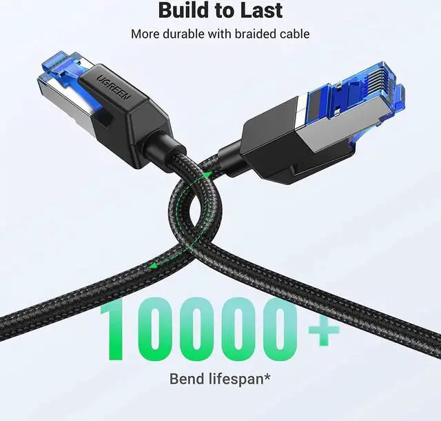 Alt view image 3 of 7 - UGREEN Cat 8 Ethernet Cable 33FT, High Speed Braided 40Gbps 2000Mhz Network Cord Cat8 RJ45 Shielded Indoor Heavy Duty LAN Cables Compatible for Gaming PC PS5 Xbox Modem Router 33FT/10m