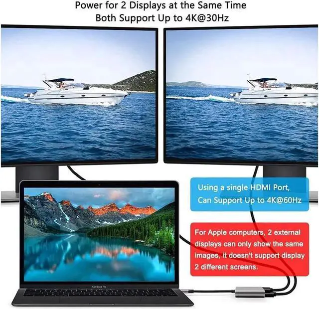 Alt view image 2 of 7 - Vszerda 4 in 1 Hub Type C to Dual HDMI-Compatible USB Hub 3.0 Port, USB C to Dual HDMI-Compatible Adapter 4K Compatible with MAC OS, Windows, Android, Linux
