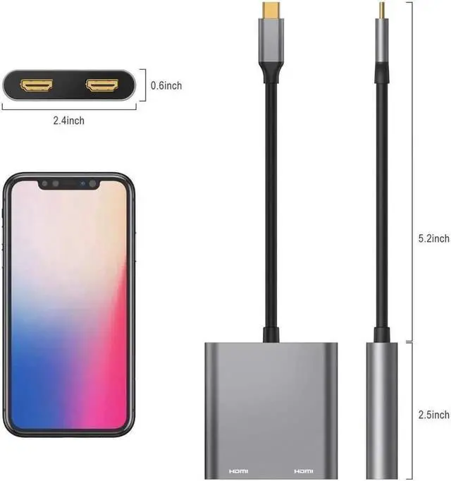 Alt view image 5 of 7 - Vszerda 4 in 1 Hub Type C to Dual HDMI-Compatible USB Hub 3.0 Port, USB C to Dual HDMI-Compatible Adapter 4K Compatible with MAC OS, Windows, Android, Linux