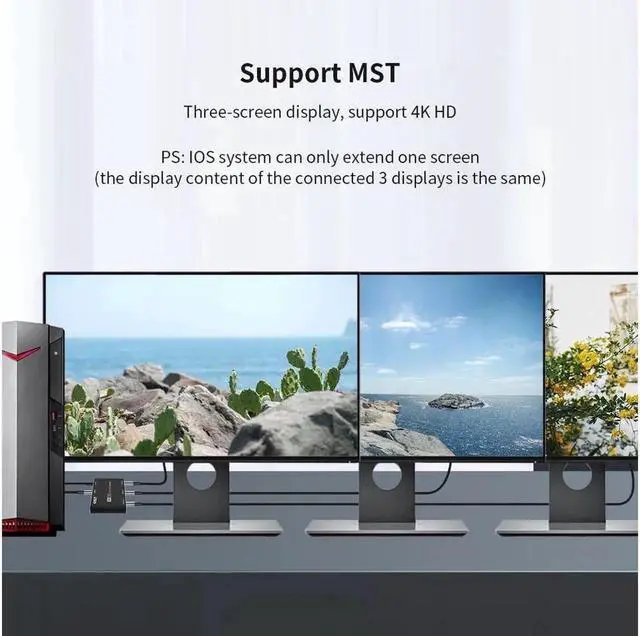 Alt view image 2 of 7 - Vszerda DisplayPort Splitter 1 in 3 Out 8K 30Hz 4K 144Hz DP 1.4 Triple Splitter MST SST Hub Adapter Converter for 3 monitors Splitter