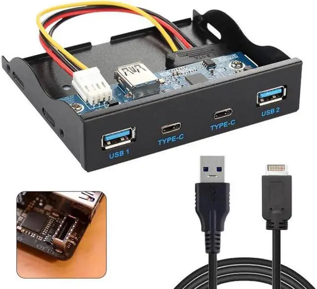Main image of Vszerda USB 3.0 HUB 4 Ports & USB-C Front Panel Motherboard to USB 3.1 Front Panel Header Cable Cord for 3.5" Floppy Bay