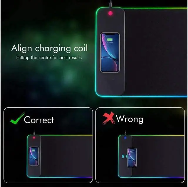 Alt view image 7 of 7 - Vszerda Wireless Charging RGB Gaming Mouse Pad 10W, LED Mouse Mat 800x300x4MM, 10 Light Modes Extra Large Mousepad Non-Slip Rubber Base Computer Keyboard Mat for Gaming, MacBook, PC, Laptop, Desk