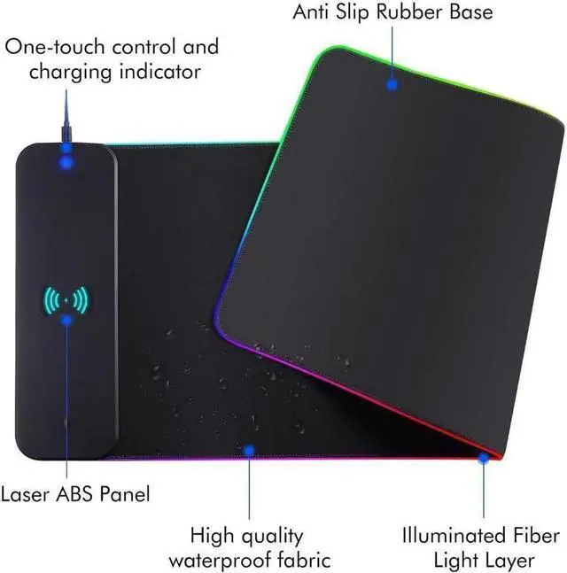Alt view image 2 of 7 - Vszerda Wireless Charging RGB Gaming Mouse Pad 10W, LED Mouse Mat 800x300x4MM, 10 Light Modes Extra Large Mousepad Non-Slip Rubber Base Computer Keyboard Mat for Gaming, MacBook, PC, Laptop, Desk