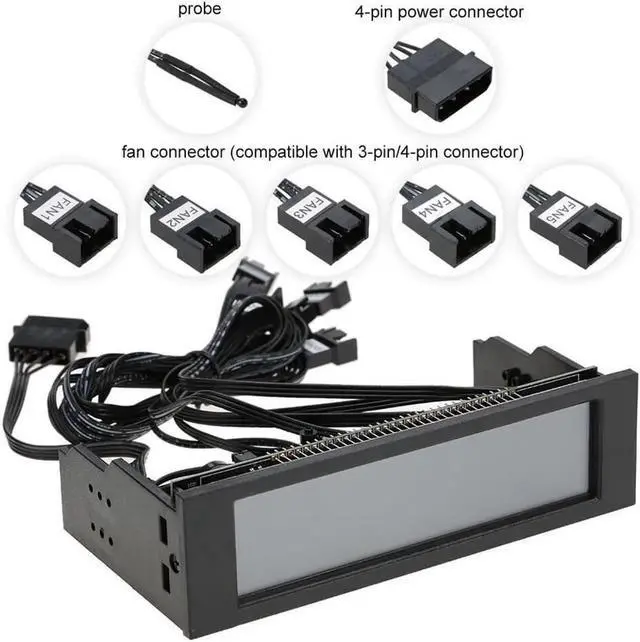 Alt view image 3 of 6 - Vszerda 5.25" 5 Channel Touchscreen Fan Controller Temperature Monitor Automatic Speed Control Cooler LCD Front Panel