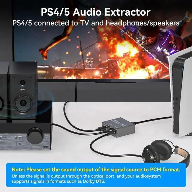 Alt view image 3 of 5 - Vszerda 4K60Hz HDMI Audio Extractor Splitter Converter to Optical and 3.5mm and AUX Adapter Supports 2.0 and 18Gpbs Bandwidth Digital DTS PCM HDR10