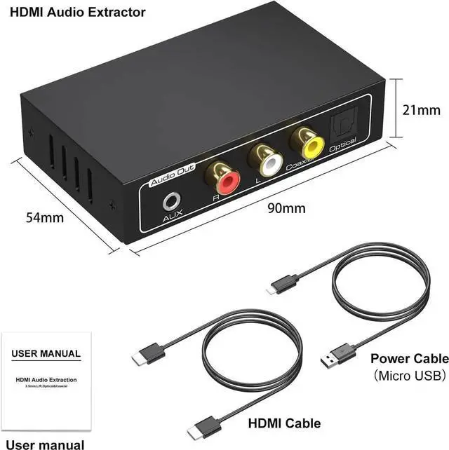 Alt view image 2 of 7 - Vszerda HDMI Audio Extractor 4K Splitter to Optical 3.5mm AUX L or R Coaxial Converter 8 EDID Settings Supports HDCP 1080p 3D Digital DTS 5.1 PCM for PS4 PS5 Xbox Fire Stick Pass Through CEC