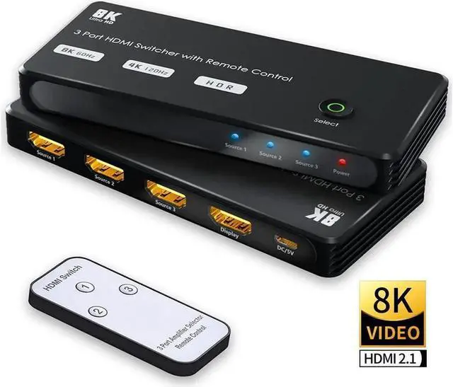 Main image of Vszerda HDMI Switch with IR Remote hdmi Switcher 3 in 1 Out Ultra 8K HD Directional Switch 8K@60Hz 4K@120Hz High Speed 48Gbps Switch 8K hdmi Splitter ps5 Support Xbox X PS5 luminum Shell