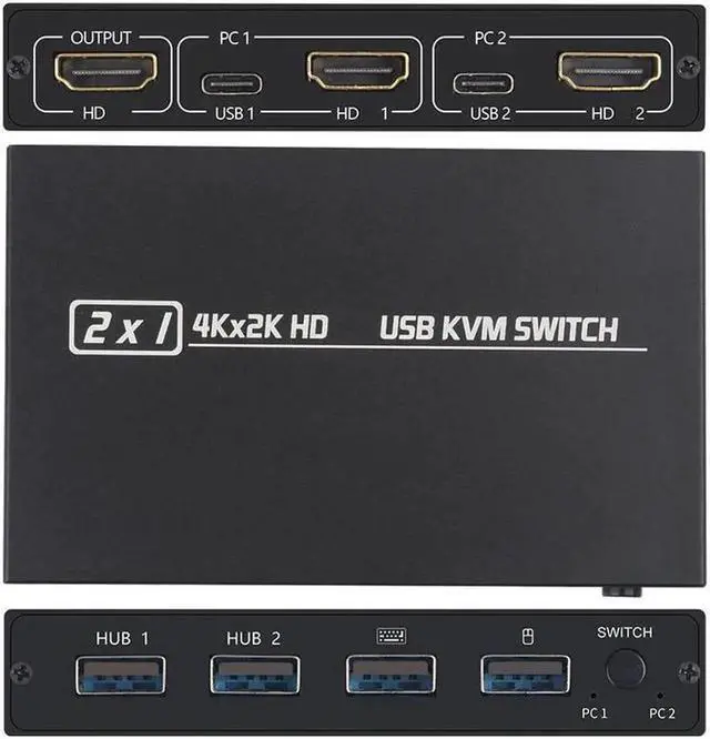 Alt view image 4 of 6 - Vszerda For 2 PC Sharing Keyboard Mouse Printer Plug and Paly Out 4KUSB 2.0 HDMI-compatible KVM Switch Video Display USB Switch Splitter