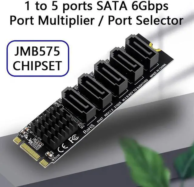 Alt view image 2 of 3 - Vszerda Chenyang NGFF Key B+M to SATA 3.0 6Gbps 5 Ports Adapter Converter Port Multiplier Selector JMB575 2280